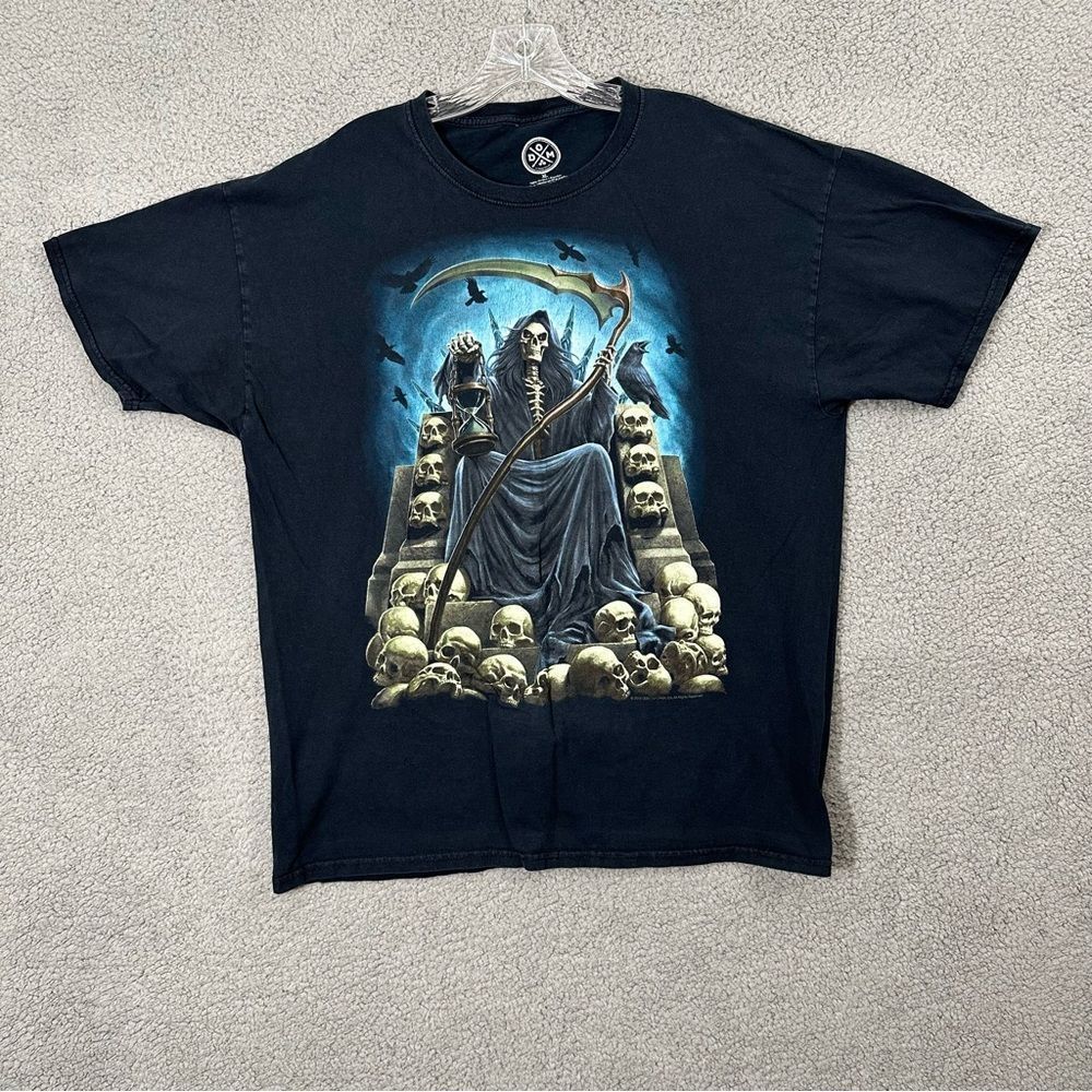 Grim Reaper Crept Keeper Skeleton Skulls Graveyard Crow Black Tee Mens XL
